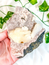 Load image into Gallery viewer, Peach Stilbite on Druzy Red Heulandite Mineral Specimen (Q)