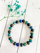Load image into Gallery viewer, Chrysocolla Malachite & Black Volcanic Lava Custom Bracelet (M32T) Medium