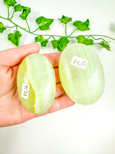 Load image into Gallery viewer, Pistachio Calcite Palmstone (PC16-PC13)