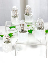 Load image into Gallery viewer, Satin Spar Selenite Tower Pyrite Miner (S1)