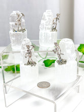 Load image into Gallery viewer, Satin Spar Selenite Tower Pyrite Miner (S2)