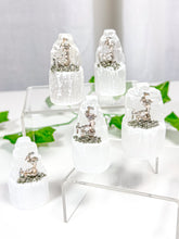 Load image into Gallery viewer, Satin Spar Selenite Tower Pyrite Miner (S3)