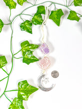 Load image into Gallery viewer, Rose Quartz + Amethyst Moon Charm