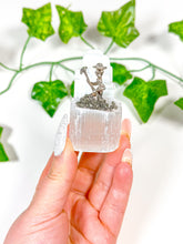 Load image into Gallery viewer, Satin Spar Selenite Tower Pyrite Miner (S1)