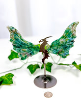 Load image into Gallery viewer, Moss Agate Dragon Wings on Stand (40i)