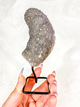 Load image into Gallery viewer, Raw Sugary Gray Pickle Amethyst w/ Red Hematite on Stand (34t)