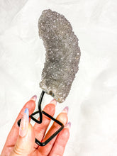 Load image into Gallery viewer, Raw Sugary Gray Pickle Amethyst w/ Red Hematite on Stand (34t)