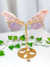Load image into Gallery viewer, Pink Amethyst Butterfly Wings on Stand (132B)