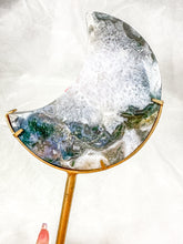 Load image into Gallery viewer, Moss Agate Moon on Stand (90W)