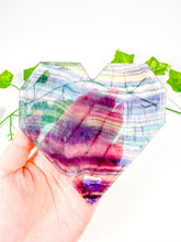 Load image into Gallery viewer, Rainbow Fluorite Heart on Stand (52B)