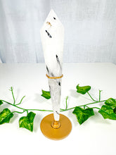 Load image into Gallery viewer, Tourmalinated Quartz Wand on Stand (60t) Round Tip