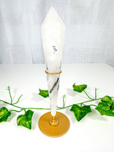 Load image into Gallery viewer, Tourmalinated Quartz Wand on Stand (60t) Round Tip