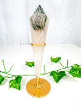 Load image into Gallery viewer, Tourmalinated Quartz Wand on Stand (57t)