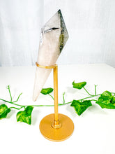 Load image into Gallery viewer, Tourmalinated Quartz Wand on Stand (57t)