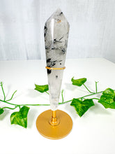 Load image into Gallery viewer, Tourmalinated Quartz Wand on Stand (56t)