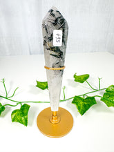 Load image into Gallery viewer, Tourmalinated Quartz Wand on Stand (56t)