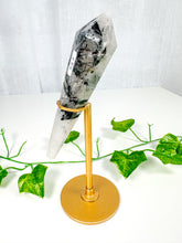 Load image into Gallery viewer, Tourmalinated Quartz Wand on Stand (56t)