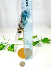 Load image into Gallery viewer, Tourmalinated Quartz Wand on Stand (56t)