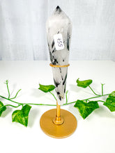 Load image into Gallery viewer, Tourmalinated Quartz Wand on Stand (55t)