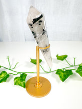 Load image into Gallery viewer, Tourmalinated Quartz Wand on Stand (54t)