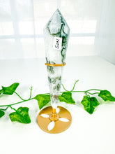 Load image into Gallery viewer, Moss Agate Wand on Stand (52N)