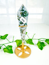 Load image into Gallery viewer, Moss Agate Wand on Stand (40M)