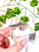 Load image into Gallery viewer, Peach Stilbite on Druzy Red Heulandite Mineral Specimen on Display (30C)