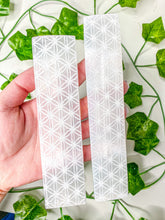 Load image into Gallery viewer, Satin Spar Selenite Rectangle Flower of Life Charging Plate