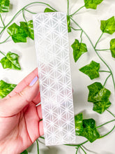 Load image into Gallery viewer, Satin Spar Selenite Rectangle Flower of Life Charging Plate