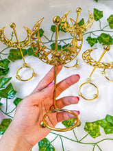 Load image into Gallery viewer, Gold Crescent Moon Crystal Sphere Stand