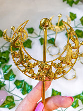 Load image into Gallery viewer, Gold Crescent Moon Crystal Sphere Stand