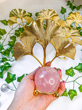 Load image into Gallery viewer, Gold Three Leaf Crystal Sphere Stand