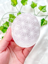 Load image into Gallery viewer, Satin Spar Selenite Palmstone Engraved Intuitively Pick (Random)