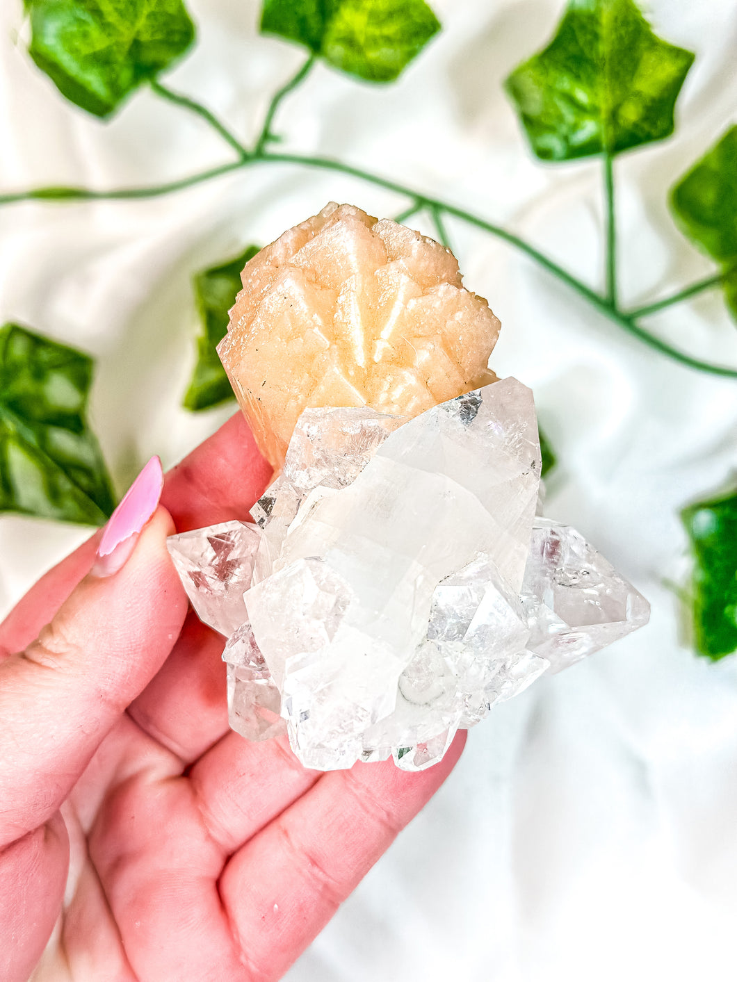 Clear Apophyllite Cluster with Pink Stilbite Mineral Specimen AAA (B)