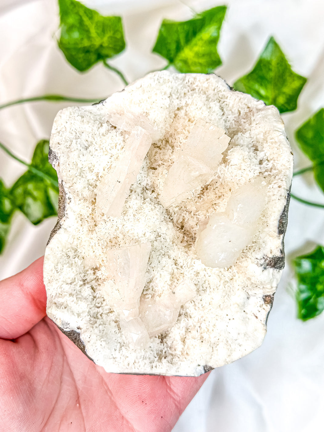 Clear Stilbite &  Clear Apophyllite on Okenite Mineral Specimen (O)