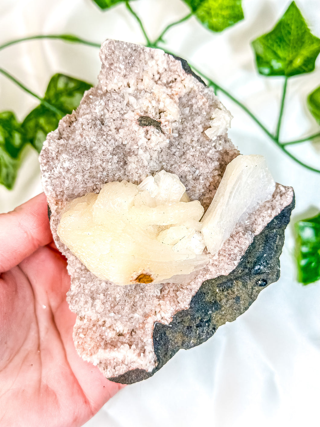 Peach Stilbite on Druzy Red Heulandite Mineral Specimen (Q)