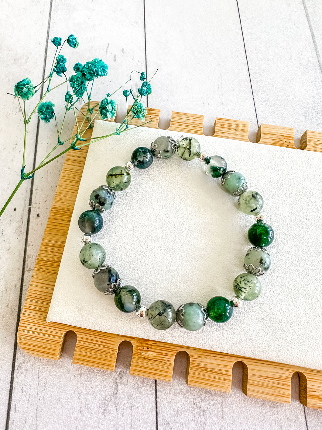 Moss Agate & Kiwi Jasper & Prehnite Custom Bracelet (XS30D) XSmall