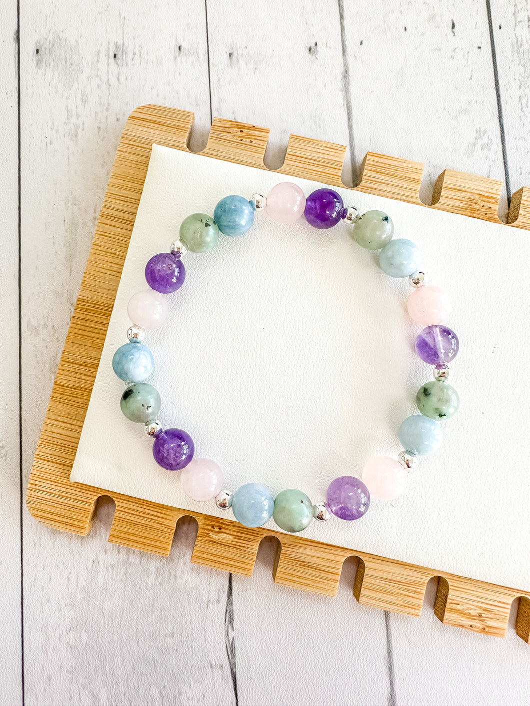 Kiwi Jasper & Blue Calcite & Rose Quartz & Amethyst Custom Bracelet (S34S) Small