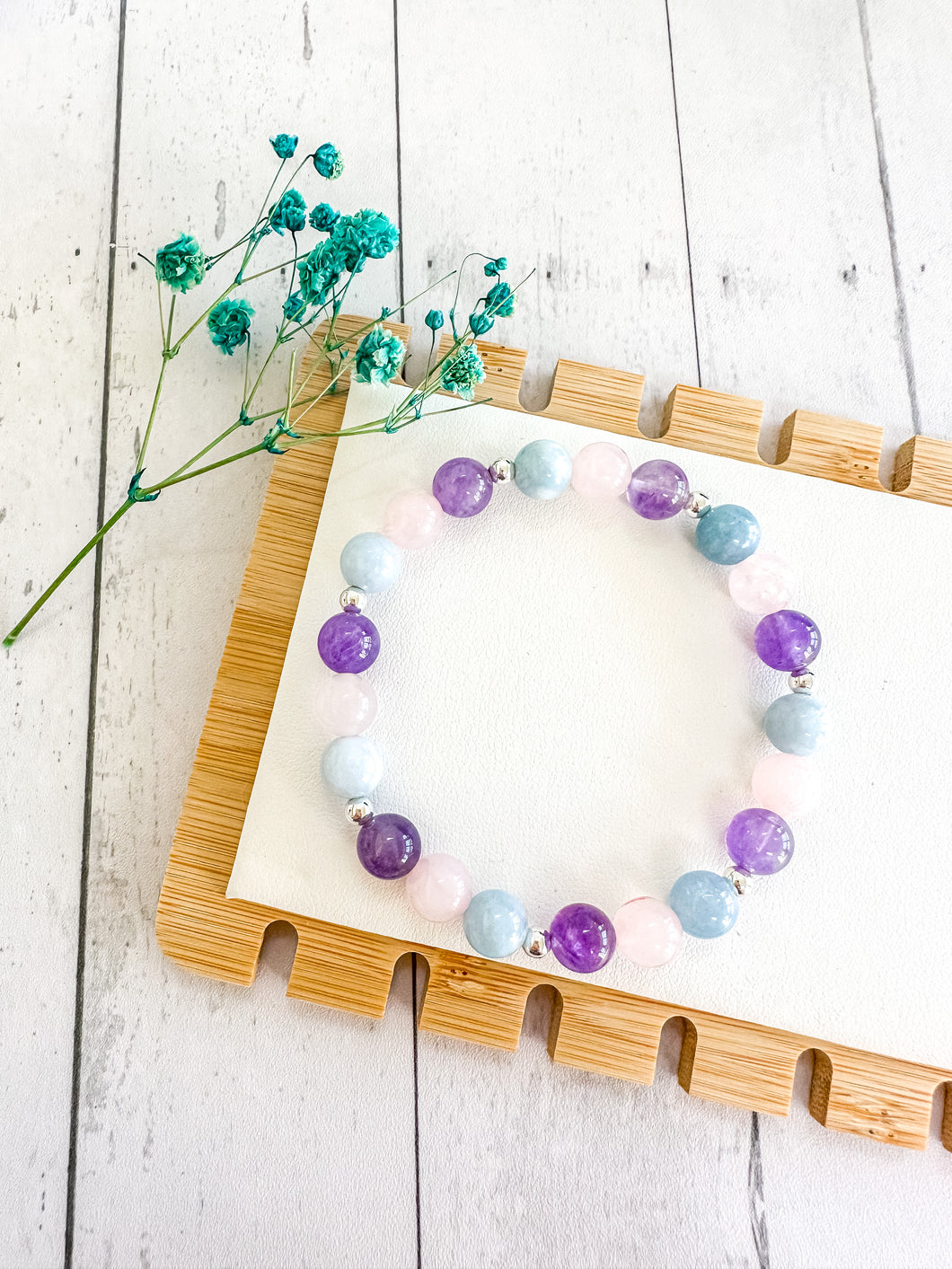 Blue Calcite & Rose Quartz & Amethyst Custom Bracelet (S36Y) Small