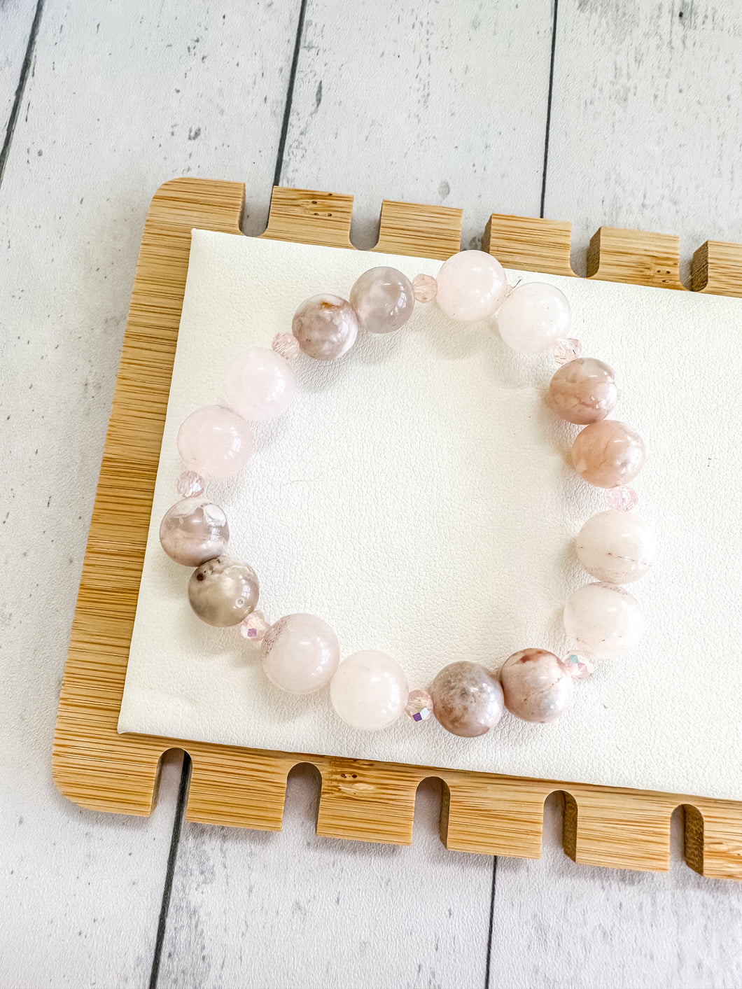 Flower Agate & Rose Quartz Custom Bracelet (S37B) Small