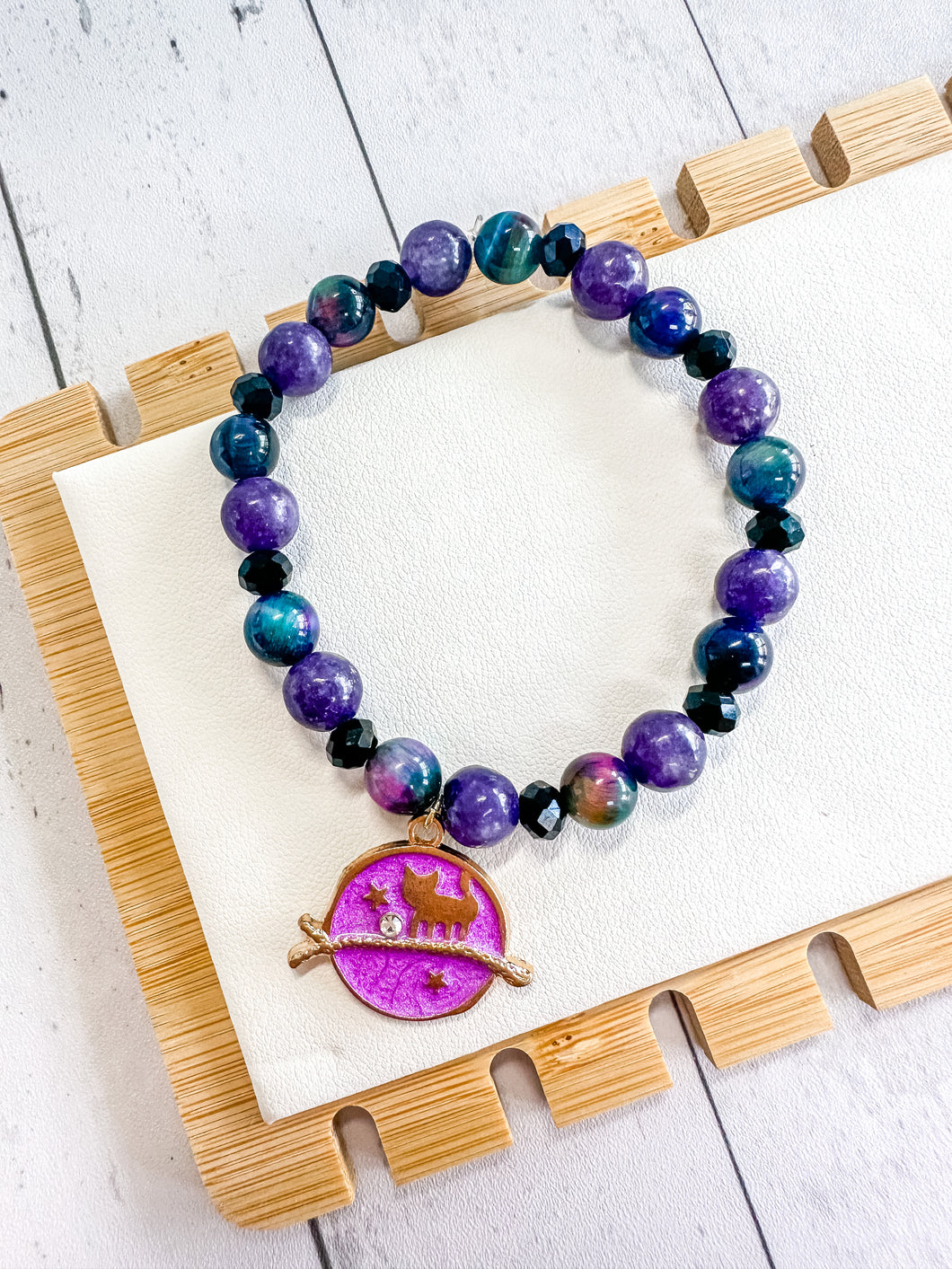 Aura Tiger's Eye & Lepidolite Custom Bracelet (S38T) Small