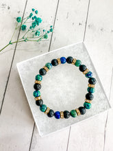 Load image into Gallery viewer, Chrysocolla Malachite &amp; Black Volcanic Lava Custom Bracelet (M32T) Medium
