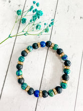 Load image into Gallery viewer, Chrysocolla Malachite &amp; Black Volcanic Lava Custom Bracelet (M32T) Medium
