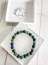 Load image into Gallery viewer, Chrysocolla Malachite &amp; Black Volcanic Lava Custom Bracelet (M32T) Medium
