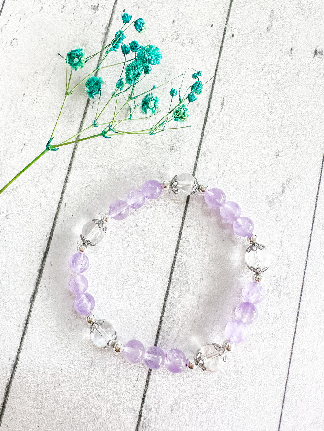 Clear Quartz & Amethyst Custom Bracelet (M38A) Medium