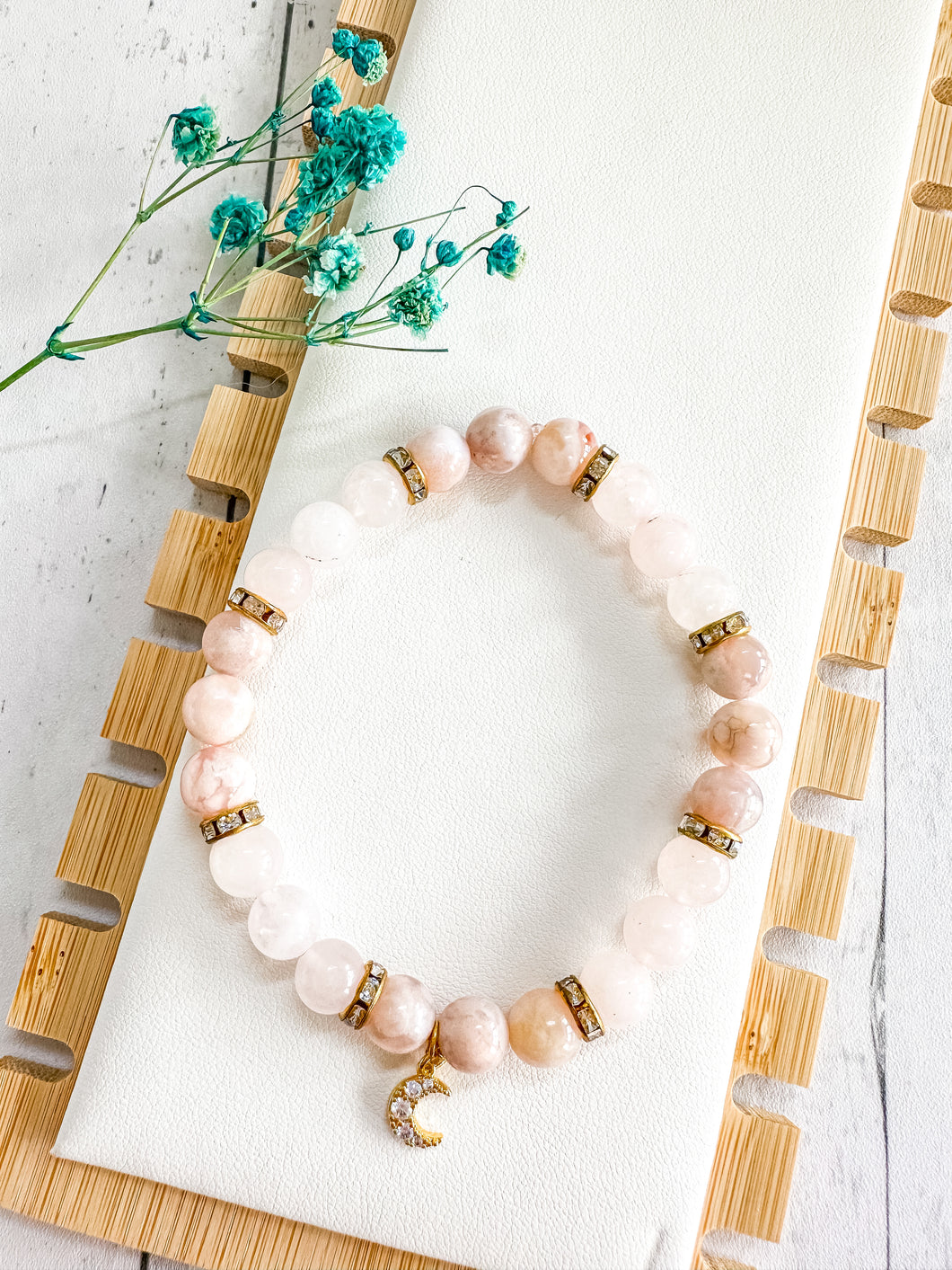 Rose Quartz & Flower Agate Custom Bracelet (M40A) Medium