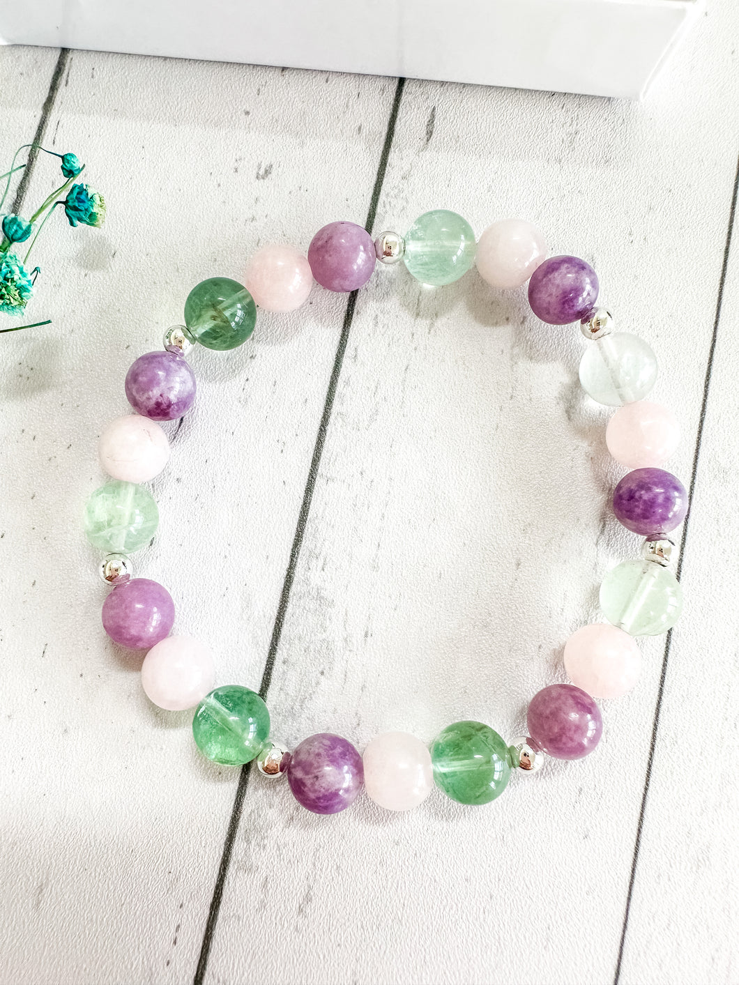 Fluorite & Rose Quartz & Lepidolite Custom Bracelet (M34R) Medium