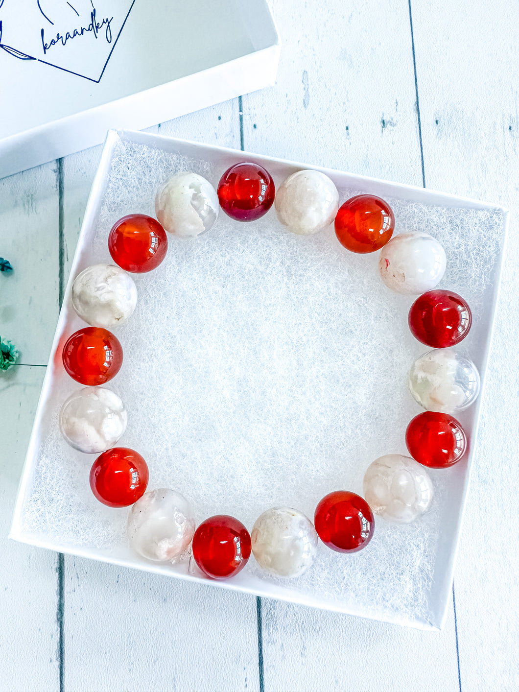 Carnelian & Flower Agate Custom Bracelet (L48Q) Large