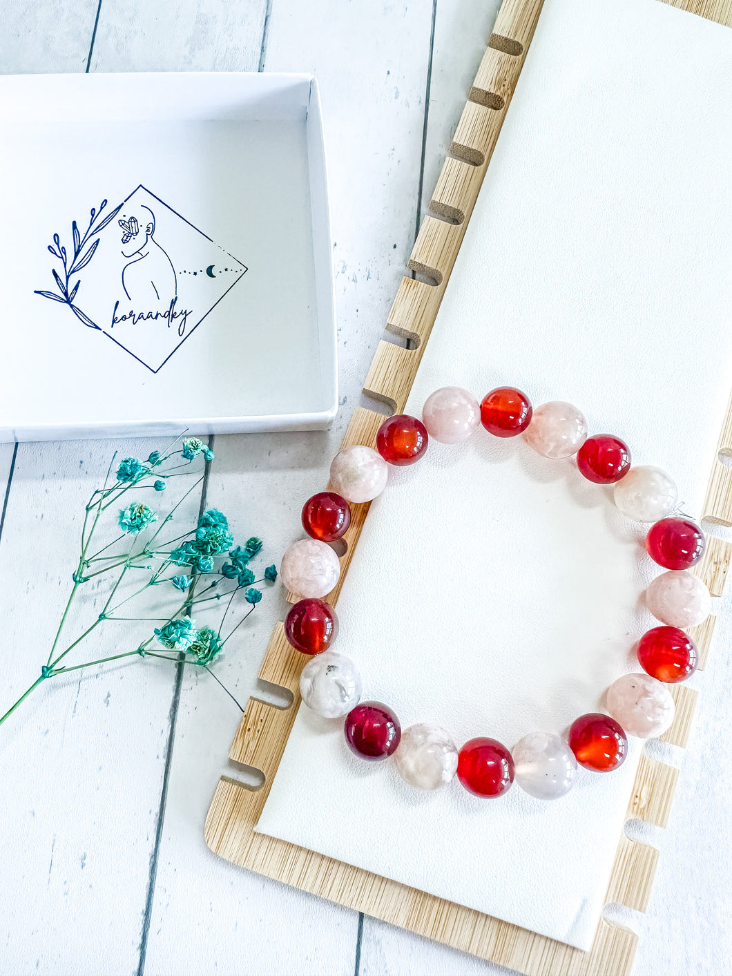 Carnelian & Flower Agate Custom Bracelet (XL48S) XLarge