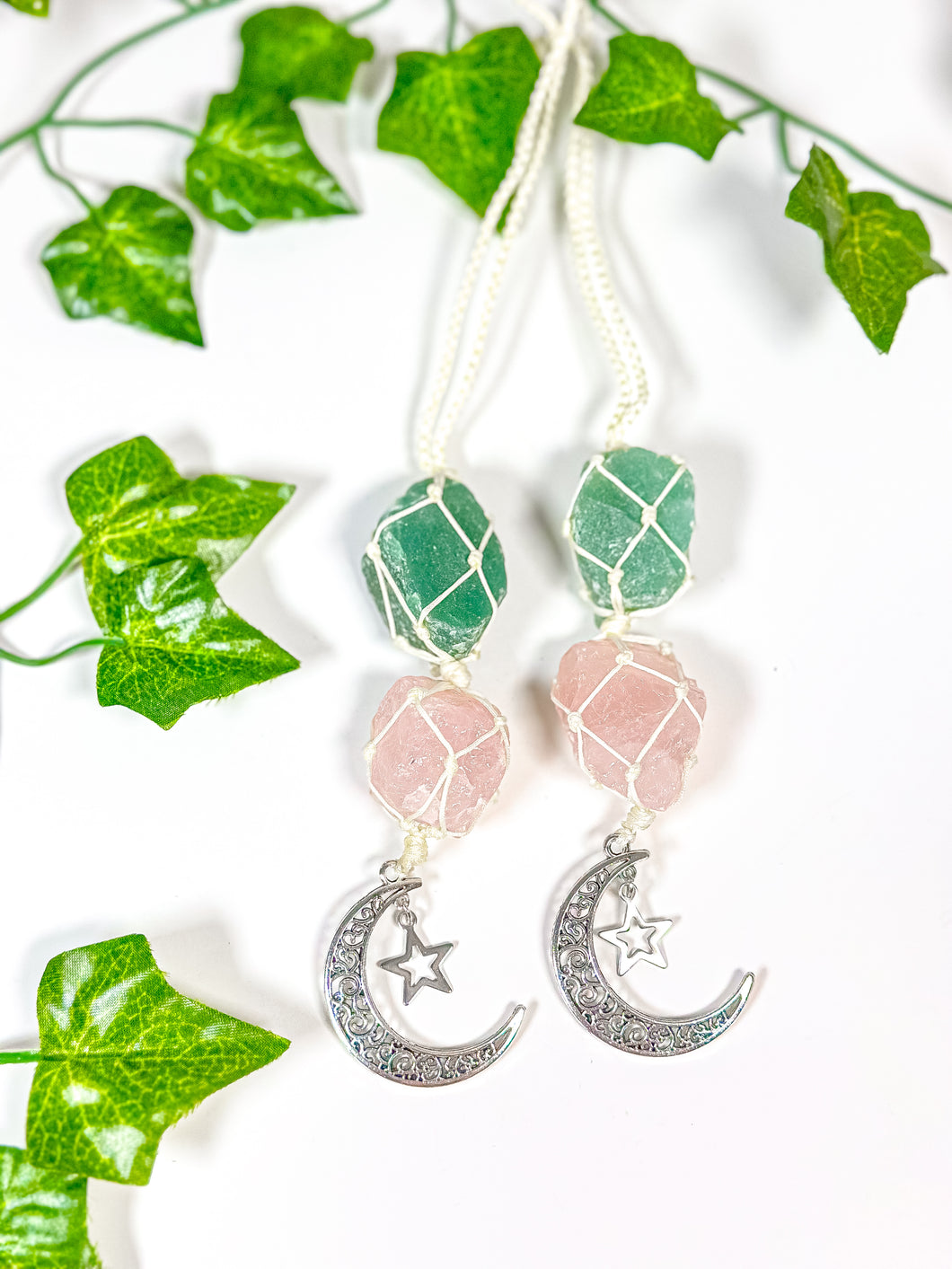 Green Aventurine + Rose Quartz Moon Charm